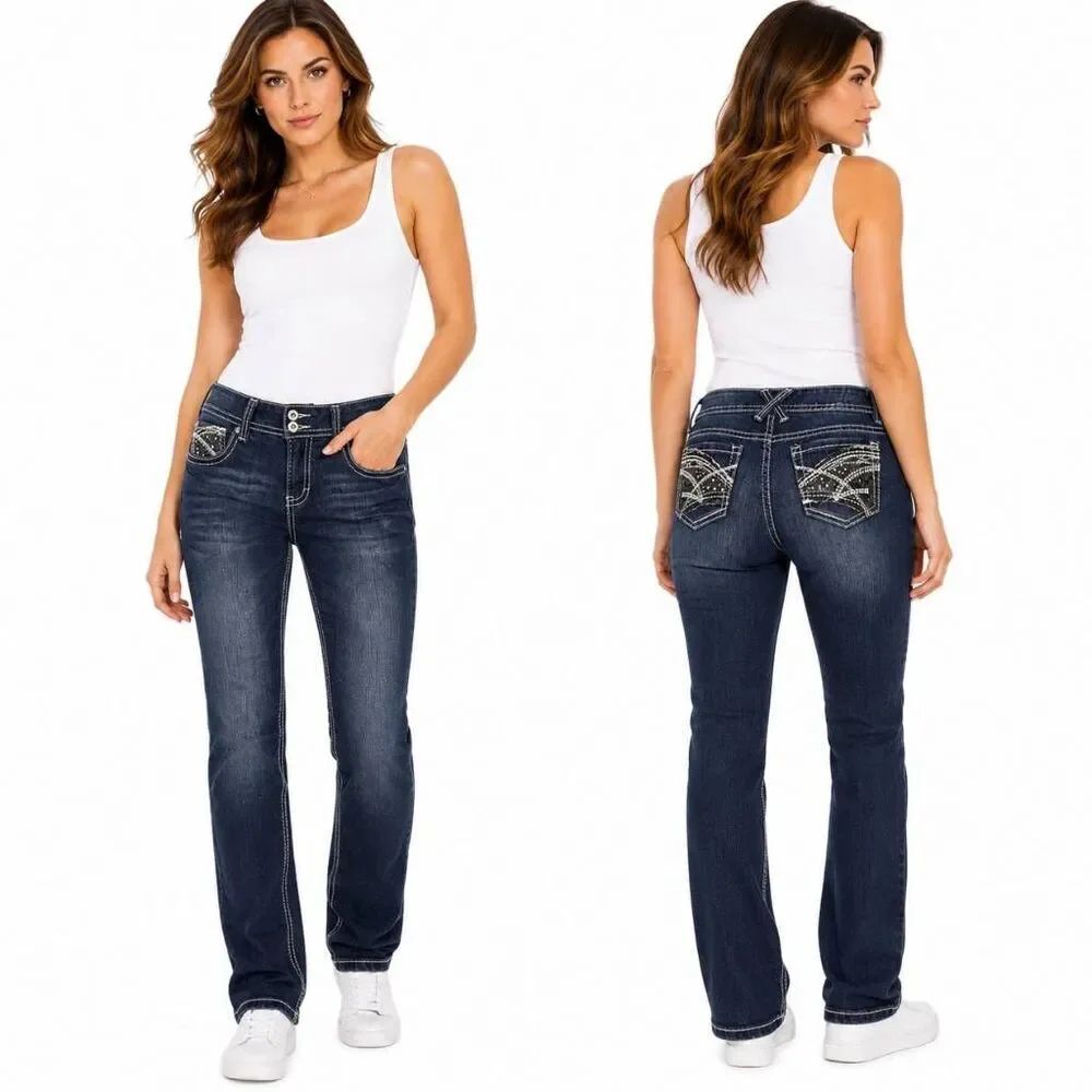 Amethyst Embellished Bootcut Jeans Women Size 9 Dark Wash